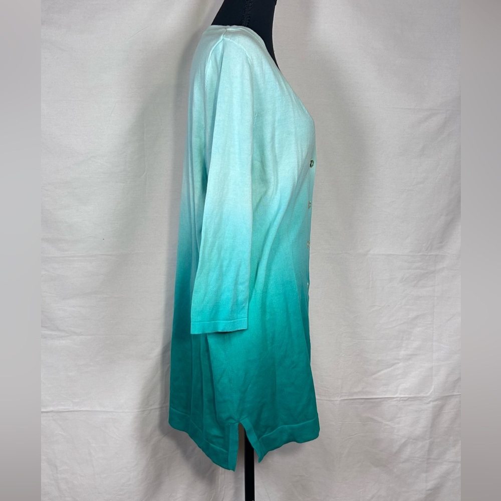 Y2K Coastal Ombre Cardigan Isaac Mizrahi Aqua Gradient Knit Sweater - Picture 2 of 7